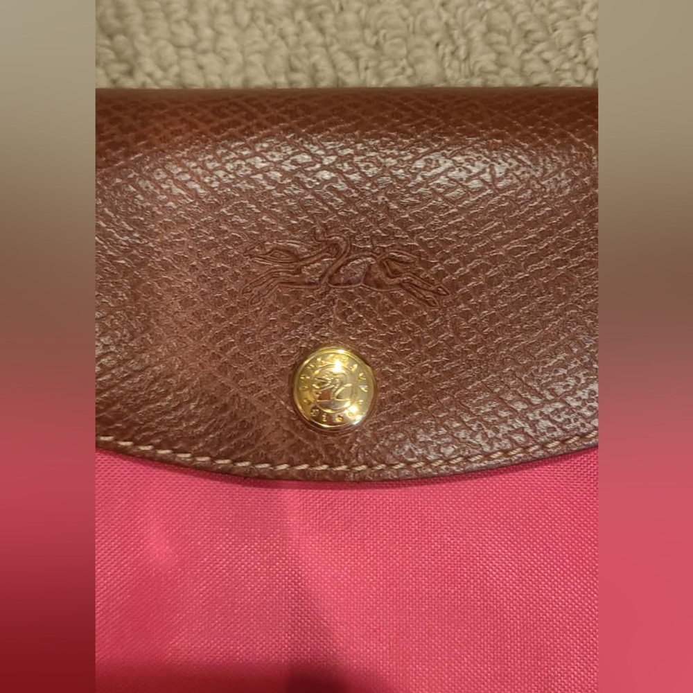 Longchamp Pink Le Pliage Medium Tote with Brown Leather Handles - Picture 4 of 15